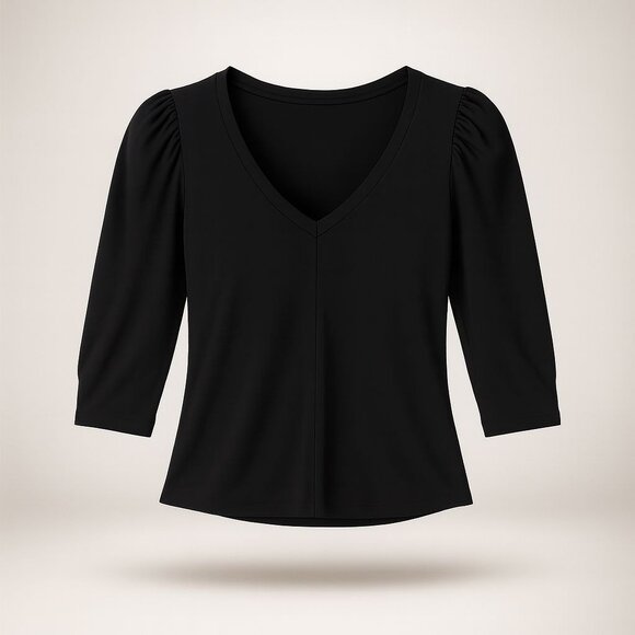 bobeau Tops - Bobeau Puff Sleeve Butter Top Womens Size XS Black V-Neck ¾ Sleeve Coquette NWOT